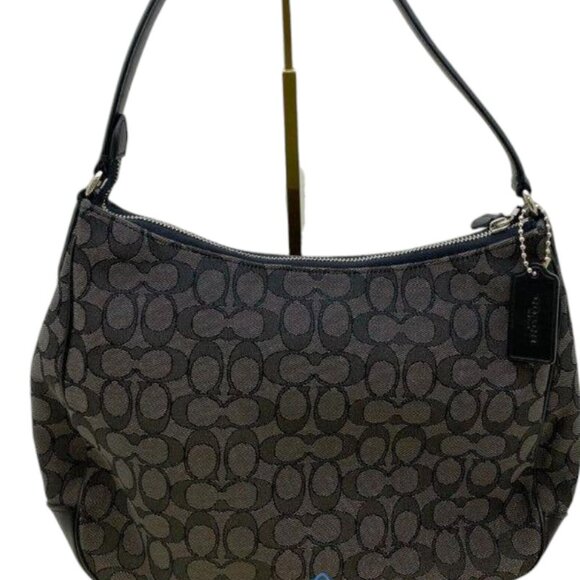 Coach Signature Zip-Top Hobo Bag – Black & Gray Monogram Canvas - Picture 3 of 14